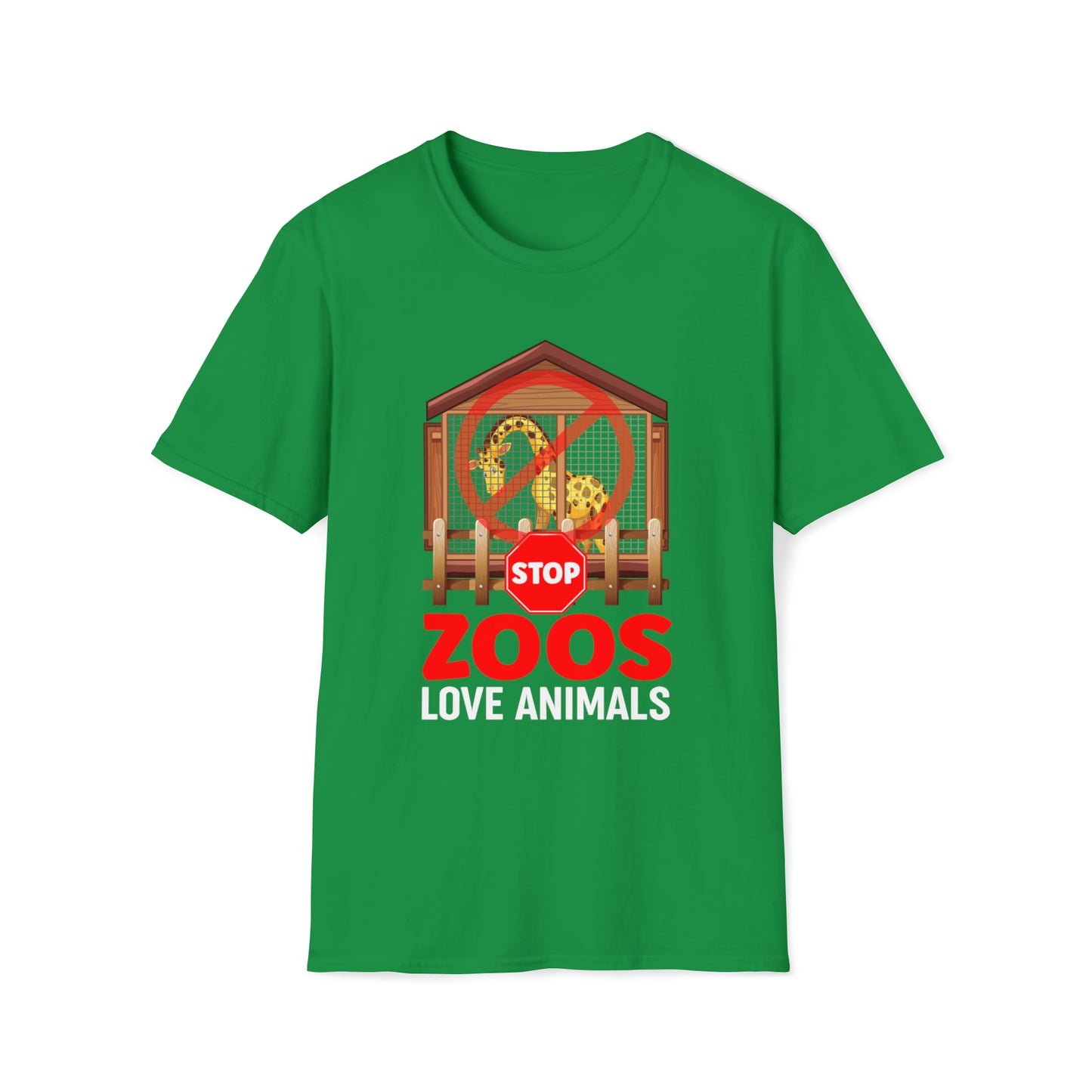 Stop Zoos Love Animals, Unisex Softstyle T-Shirt, Anti Zoo Shirt, Animal Rights Clothing, Mistywilderness